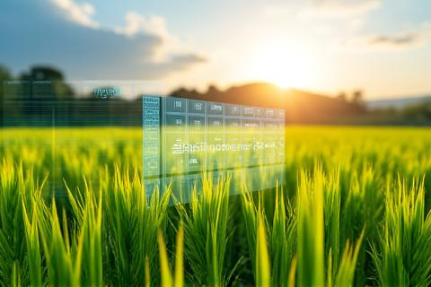 豊かな農地とデータ分析画面